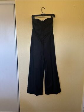 New Steve Madden Strapless Black Wide-Leg Jumpsuit with Ruched Bodice
